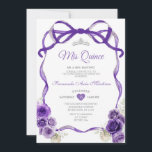 Invitation Fleurs violettes foncées Bow Ribbon Argent Mis Qui<br><div class="desc">EDITABLE Fleurs violettes foncées Bow Ribbon Argent Mis Quince Invitation Elégante Quinceañera Violet foncé Floral Princesse Anniversaire Invitation Mis Quince 15 Anos,  16e Anniversaire</div>