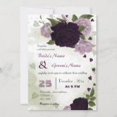 Invitation fleurs violettes foncées et claires mariage (Devant)