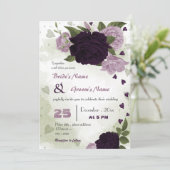 Invitation fleurs violettes foncées et claires mariage (Debout devant)
