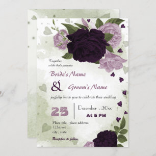 Invitation fleurs violettes foncées et claires mariage