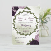 Invitation fleurs violettes foncées et claires mariage (Debout devant)