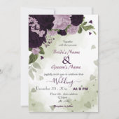 Invitation fleurs violettes foncées et claires mariage (Devant)
