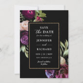 Invitation Fleurs violettes foncées Moody Black Enregistrer L (Devant)