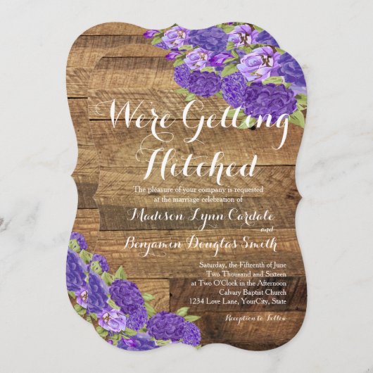 Invitation Fleurs violettes Grange Bois MAP Mariage Invitatio (Devant / Derrière)