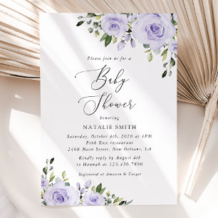 Invitation Fleurs violettes, Lilac Flowers, Boho, Baby shower