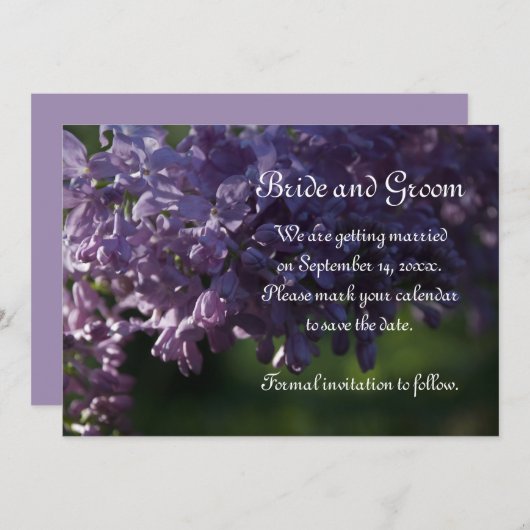 Invitation Fleurs violettes Lilac Mariage Enregistrer la date (Devant / Derrière)