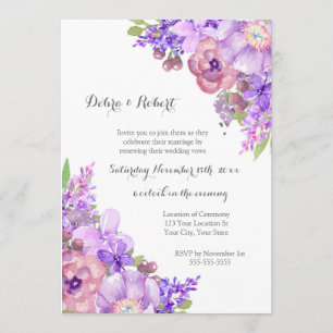 Invitation Fleurs violettes Lilac Rustiques Renouvellement Vo