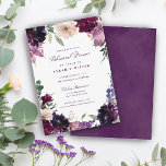 Invitation Fleurs violettes luxuriantes | Dîner De Répétition<br><div class="desc">Des fleurs d'aquarelle dans les tons bordeaux,  lilas doux,  violet d'aubergine profonde et une paire d'orchidées rosâtre avec des plantes vertes modernes comme les fougères et l'eucalyptus dans ces invitations romantiques et élégantes à dîner de répétition.</div>