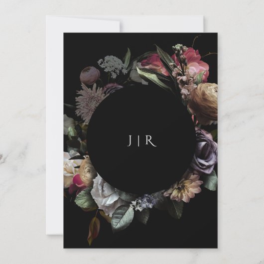 Invitation Fleurs violettes Mariage foncé Moody Gold Noir (Dos)