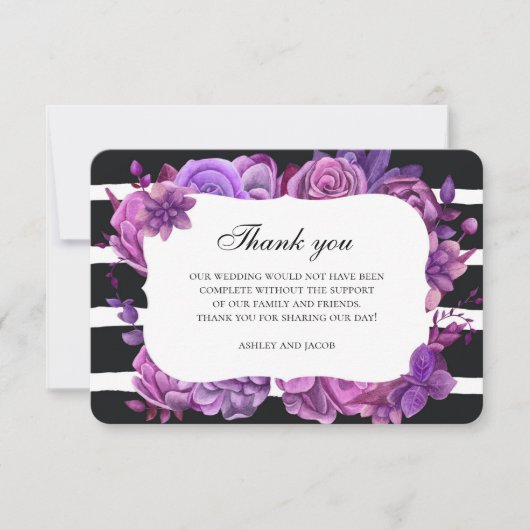 Invitation Fleurs violettes merci. Note de mariage floral (Devant)