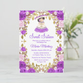 Invitation Fleurs violettes mexicaines Douces 16 Anniversaire (Debout devant)