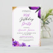 Invitation Fleurs violettes modernes 90e anniversaire (Debout devant)