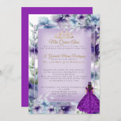 Invitation Fleurs violettes modernes Quinceañera (Devant / Derrière)