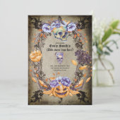 Invitation Fleurs violettes orange crânes gothiques gothiques (Debout devant)