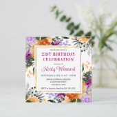 Invitation Fleurs violettes, orange et noires Anniversaire (Debout devant)