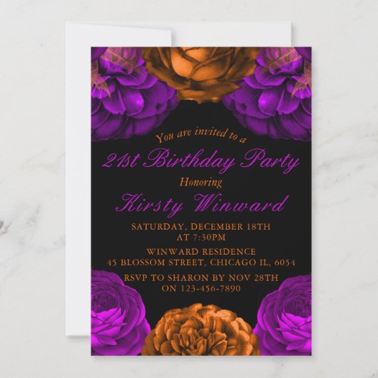 Invitation Fleurs violettes orange Halloween fête d'anniversa (Devant)