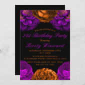 Invitation Fleurs violettes orange Halloween fête d'anniversa (Devant / Derrière)