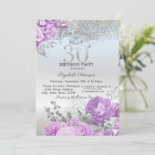 Invitation Fleurs Violettes Paillettes Argent 30ème Anniversa (Debout devant)