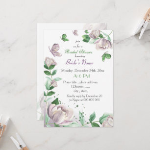 Invitation fleurs violettes & papillons feuilles douche de ma