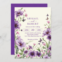 Fleurs violettes, papillons, mariage de code RSVP 
