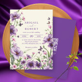 Invitation Fleurs violettes, papillons, mariage de code RSVP