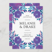 Invitation Fleurs violettes peintes à la main Enregistrer la  (Devant / Derrière)