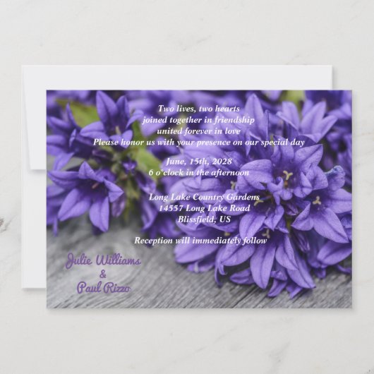 Invitation Fleurs violettes profondes sur Mariage campagnard  (Devant)