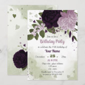 Invitation fleurs violettes profondes vert (Devant / Derrière)
