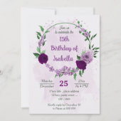 Invitation Fleurs violettes romantiques anniversaire de verdu (Devant)
