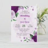 Invitation Fleurs violettes romantiques anniversaire de verdu (Debout devant)