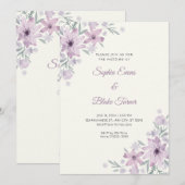 Invitation Fleurs violettes romantiques Floral White Cream Ma (Devant / Derrière)