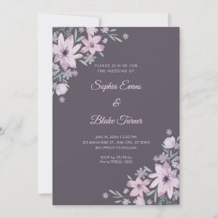 Invitation Fleurs Violettes Romantiques Fumée Grise Florale M