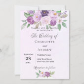 Invitation Fleurs violettes rose mariage de verdure (Devant)