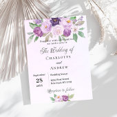 Invitation Fleurs violettes rose verdure mariage de luxe