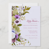 Invitation Fleurs violettes roses | Bébé en fleurs douche (Devant)