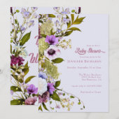 Invitation Fleurs violettes roses | Bébé en fleurs douche (Devant / Derrière)