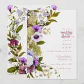 Invitation Fleurs violettes roses | Douche de mariage en fleu (Devant / Derrière)