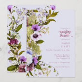 Invitation Fleurs violettes roses | Douche de mariage en fleu (Devant / Derrière)