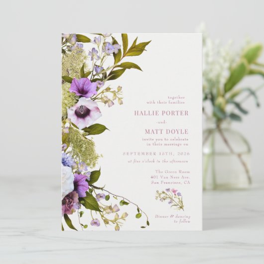 Invitation Fleurs violettes roses | Mariage en fleurs (Debout devant)
