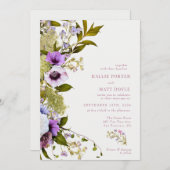 Invitation Fleurs violettes roses | Mariage en fleurs (Devant / Derrière)