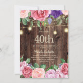 Invitation Fleurs violettes roses rustiques 40e (Devant)