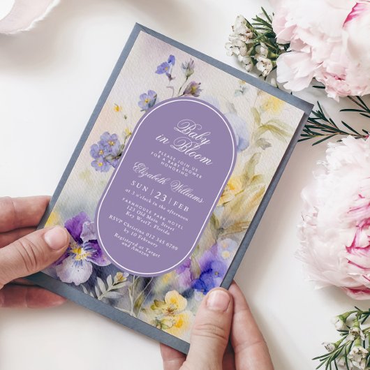 Invitation Fleurs violettes rustiques bébé en fleurs douche e
