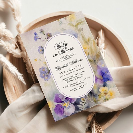 Invitation Fleurs violettes rustiques bébé en fleurs douche e