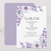 Invitation Fleurs violettes sauvent la date. Mariage botaniqu (Devant / Derrière)