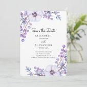 Invitation Fleurs violettes sauvent la date. Mariage botaniqu (Debout devant)