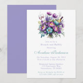 Invitation Fleurs violettes turquoise Brunch de pivoine et bu (Devant / Derrière)