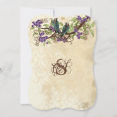 Invitation Fleurs violettes Turquoise Vintage Oiseaux Mariage (Dos)