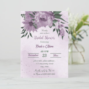 Invitation fleurs violettes verdure botanique douche nuptiale