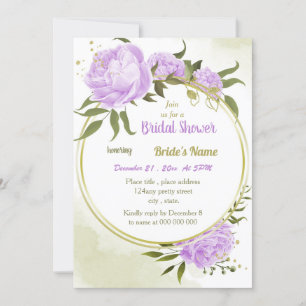 Invitation fleurs violettes verdure couronne douche nuptiale