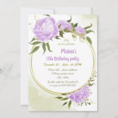 Invitation fleurs violettes verdure couronne fête d'anniversa (Devant)
